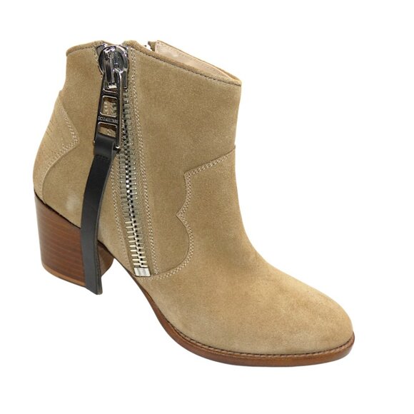 NIB Zadig & Voltaire Molly Taupe Suede Zip Ankle Boots Western Block Heel 39 - Picture 1 of 9
